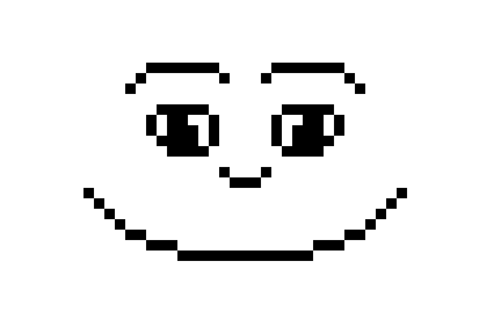 Pixel art character showing its default happy state